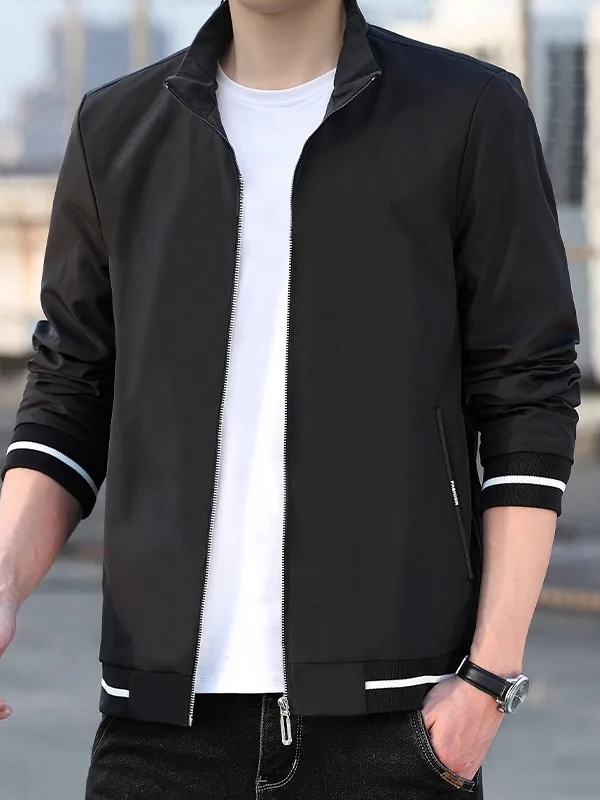 

Мужская повседневная тонкая куртка на весну 2025 года с воротником-стойкой, универсальная, в деловом стиле, молодежная, из полиэстера, с длинными рукавами, на молнии