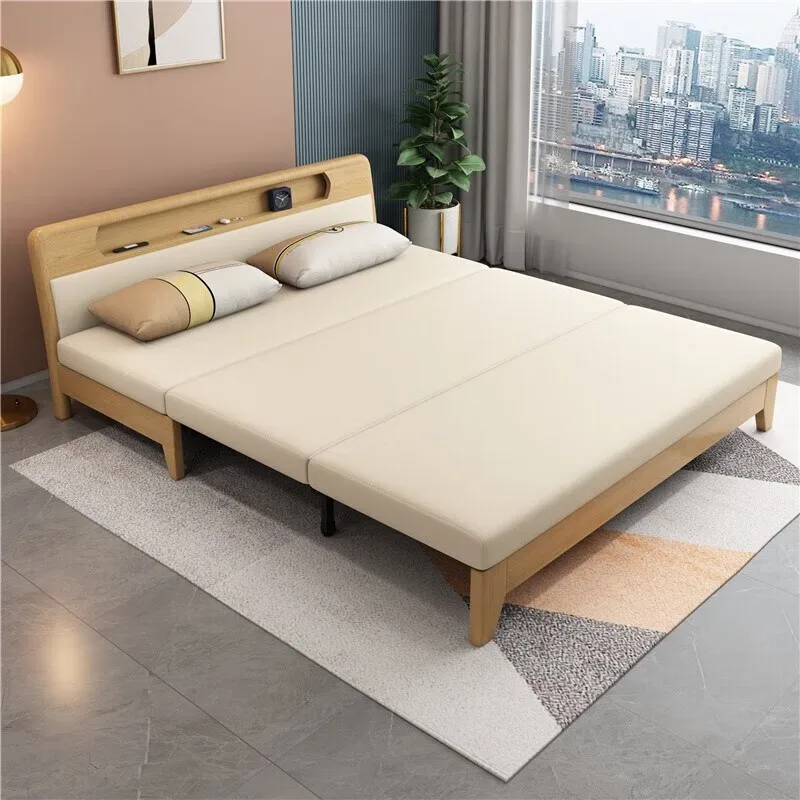 أريكة سرير من الخشب الصلب قابلة للطي وسحب للجلوس والنوم وسرير متعدد الوظائف