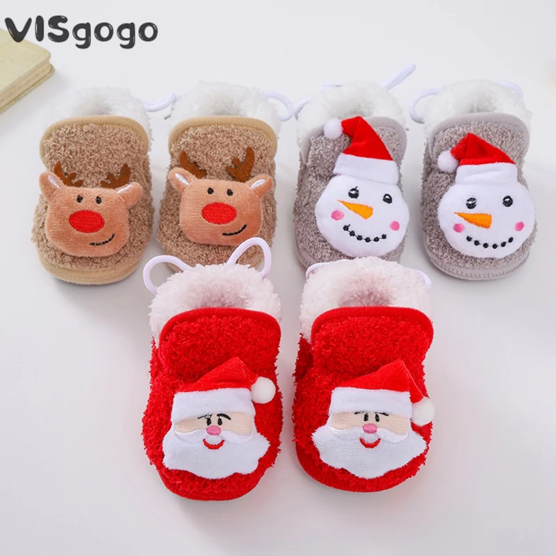 VISgogo Baby Christmas Shoes Santa Claus Snowman Elk Soft Sole Non-Slip Walking Shoes Flats Toddler Winter Shoes For Girls Boys