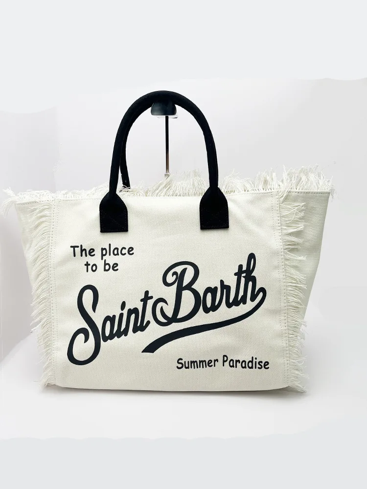 SAINT BARTH 2024 New Women\'s Large Capacity Leisure Travel Canvas Handmade Tassel Handbag Tote Bag Mommy Bag