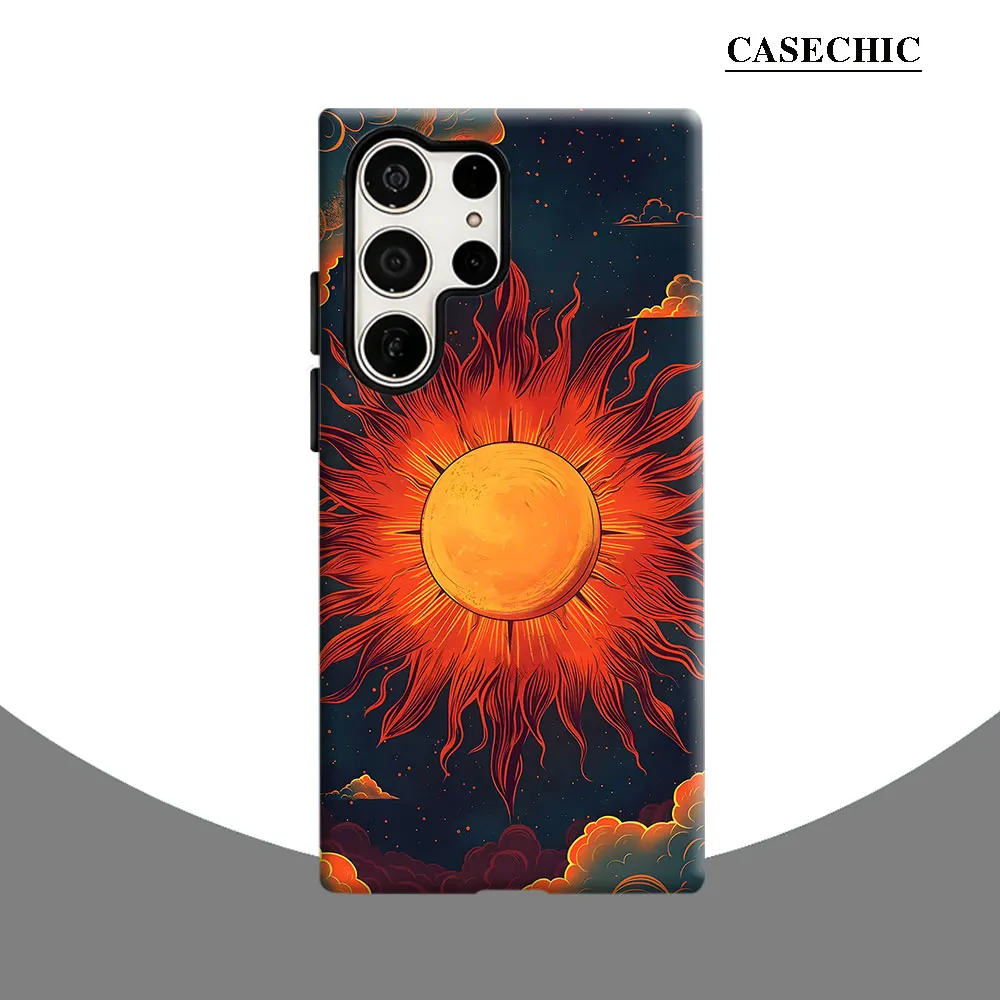 Fiery Sun Cloud Art Phone Case for Samsung Galaxy S26 S25 Ultra S24 S23 Ultra Plus Shockproof Double layer tough Back Cover