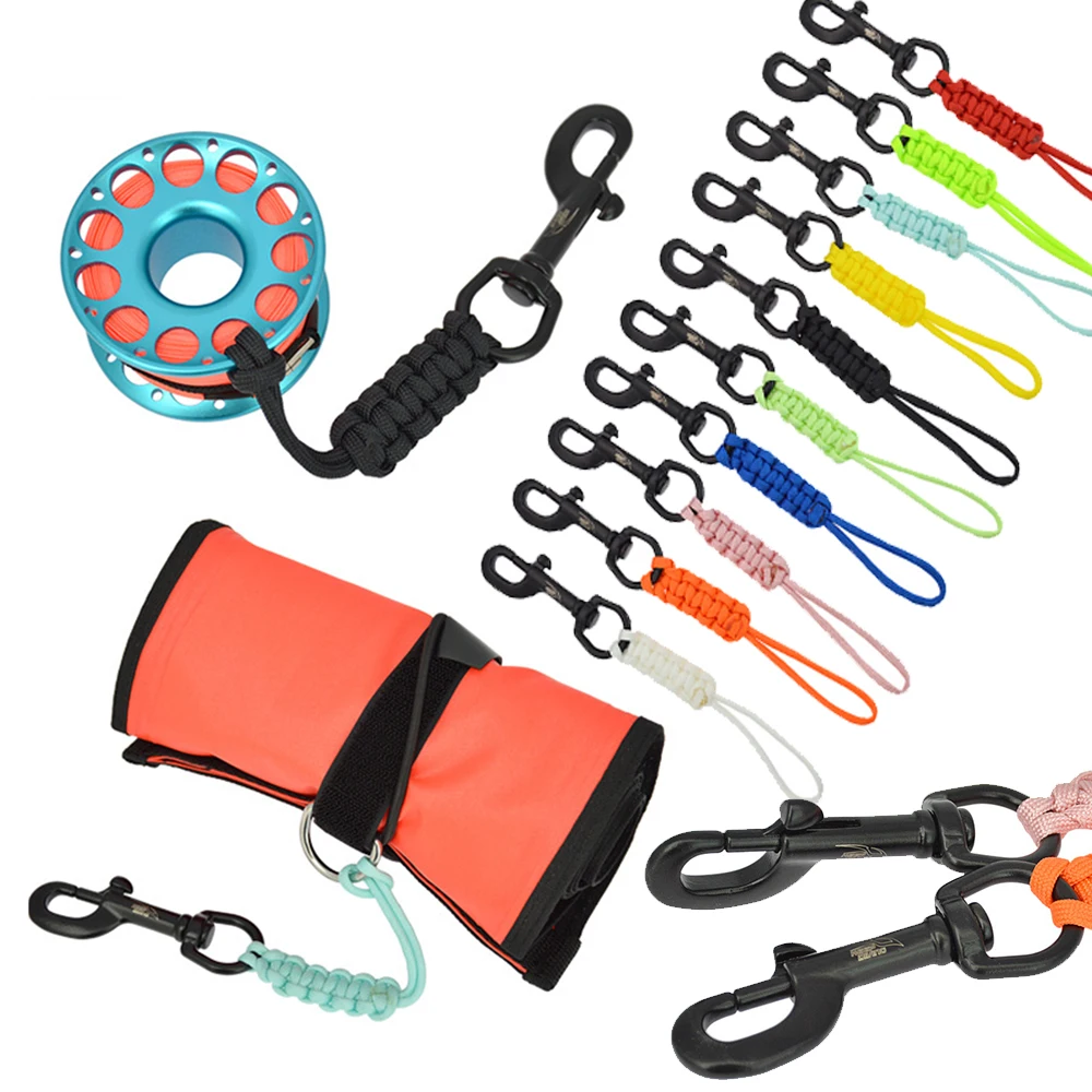 1PC Scuba Diving Anti-lost Safety Rope BCD Accessory 316 Stainless Steel Bolt Snap Hook With Rope Hand Woven Luminous Fixed Rope