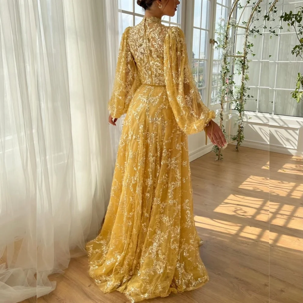 Maßgeschneidertes Luxuriöses Elegantes Partykleid für Hochzeiten Spitze Hochgeschlossener Kragen A-Linie Bodenlange Formelle Abendkleider