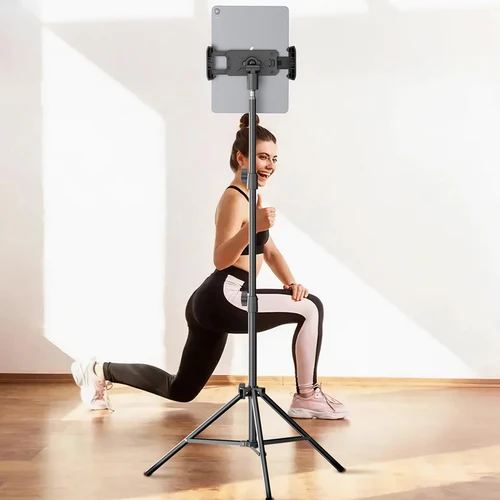 Soporte de suelo para tableta con trípode ajustable 360 ° Soporte giratorio, 24"" - 65"" de altura para tabletas de 4-14"", soporte universal plegable y portátil