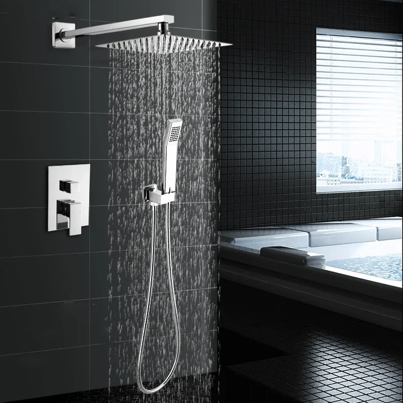 

Vidric Stainless Steel Concealed Shower Set Faucet Square Chrome Rainfall Shower Head Mixer Tap With HandHeld Shower Sprayer Mix