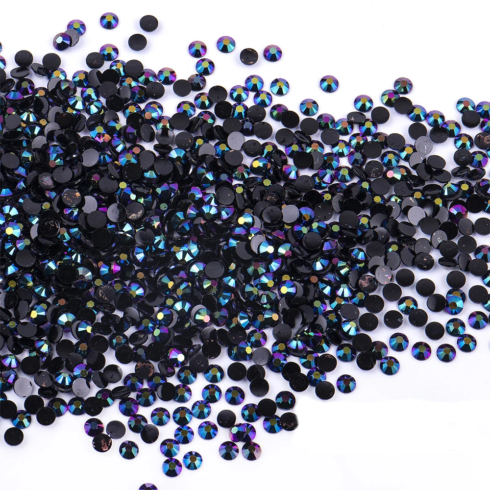 Diamantes de imitación redondos para decoración de uñas, resina AB negra de 2mm,3mm,4mm, parte posterior plana para accesorios de Arte de uñas DIY