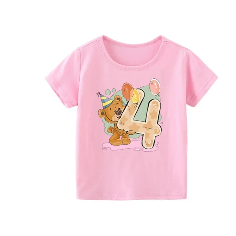 Novo verão menino menina urso number1-9 arco impressão t camisas bebê bonito engraçado em torno do pescoço camiseta melhor presente de aniversário roupas