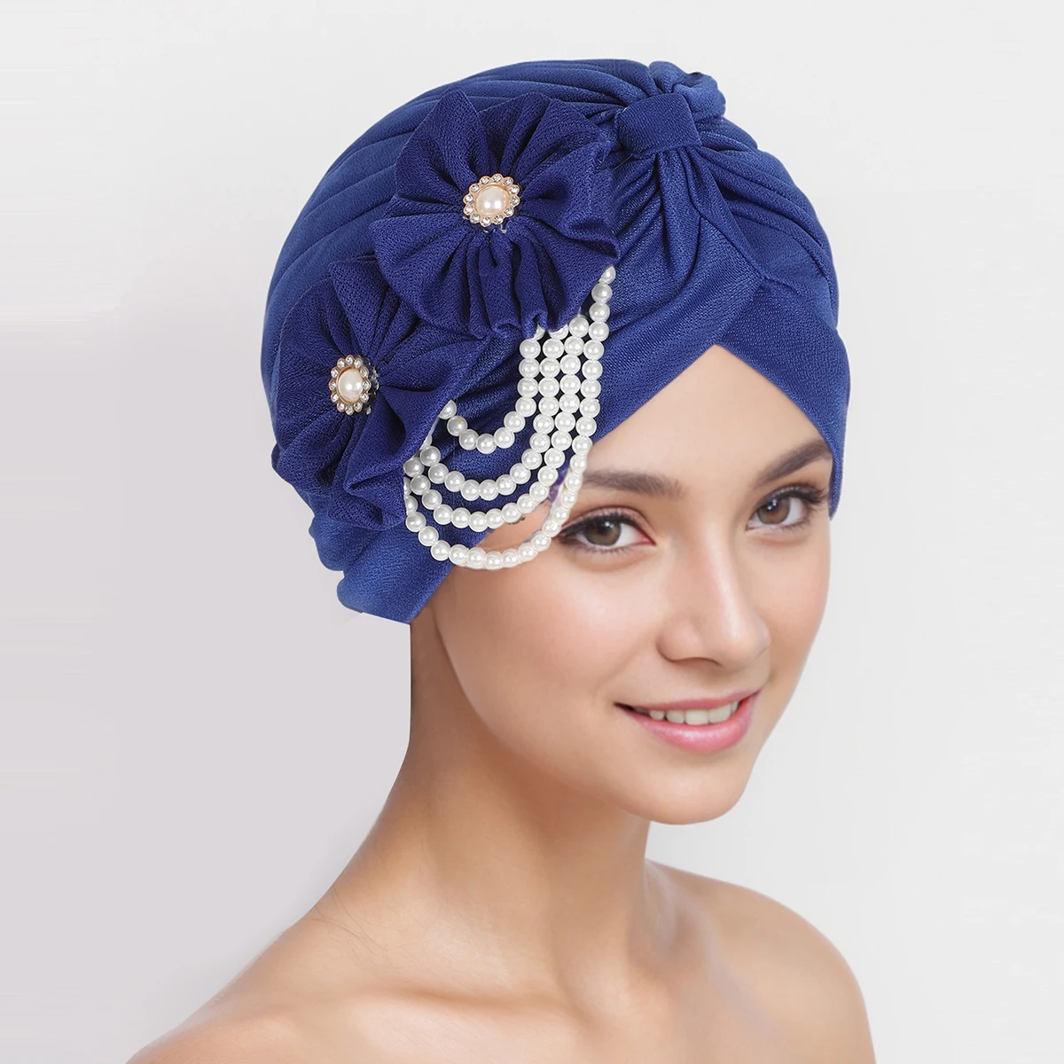 Perlen Perlen Turban Kappe für Frauen Blume Design weiblichen Kopf wickelt muslimischen Kopftuch Motorhaube Haarausfall Hut Abdeckung – Detail 14