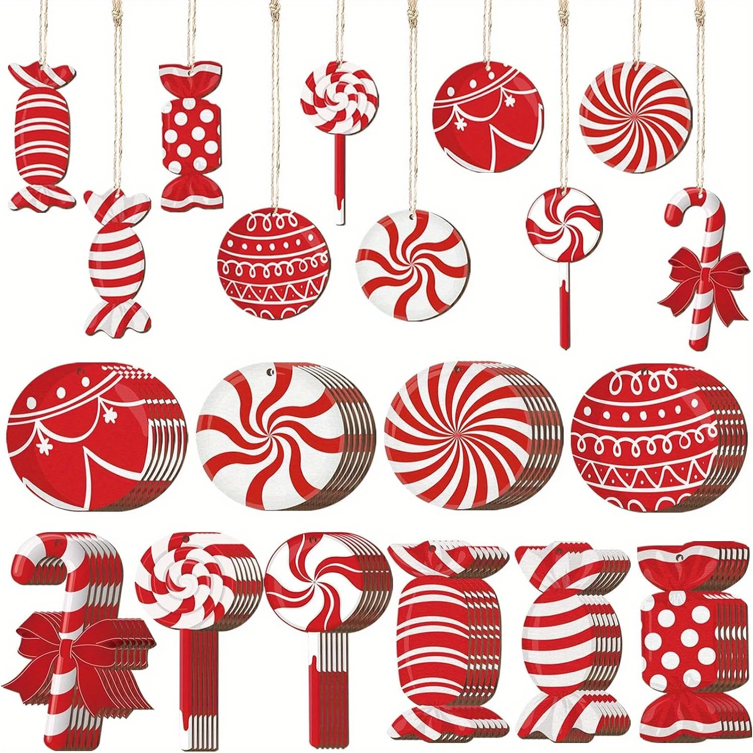 20pcs Christmas Red Candy Wooden Set Gift Decoration Pendant Christmas Tree Fireplace Window Pendant Christmas Party Supplies