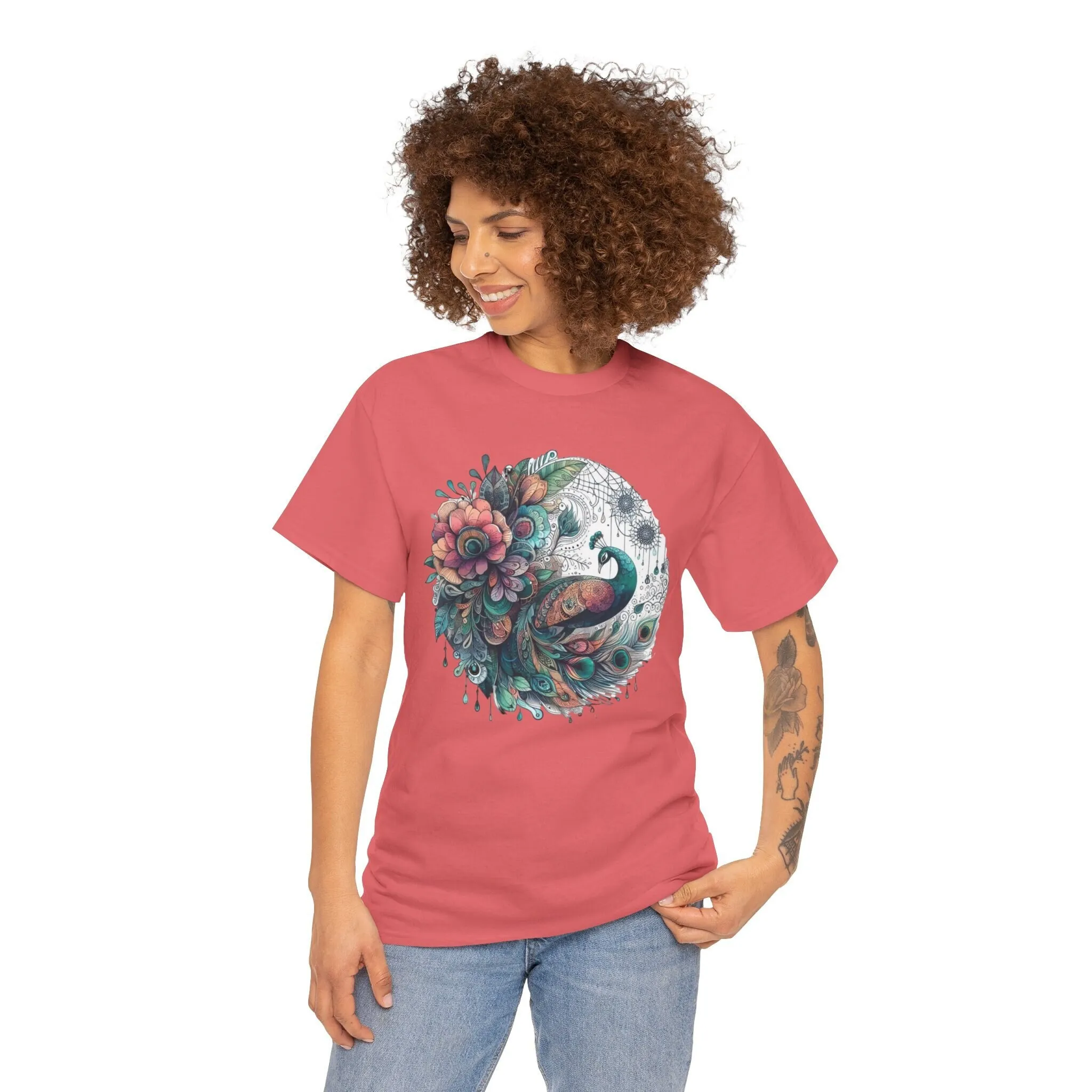 Mystical Magical Flower Peacock Full Moon T Shirt Spiritual Dragonfly Boho Majestic Peacockt Animal