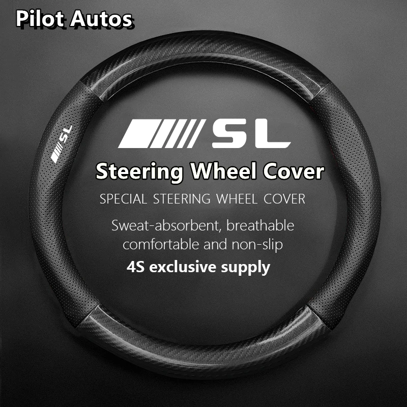 

For Mercedes Benz SL Steering Wheel Cover Genuine Leather Carbon Fiber Summer Winter Women Man