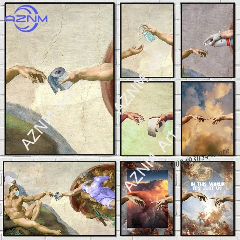 Hand Gottes und Adam Poster Lustiges Toilettenpapier Waschraum Badezimmer Wohnzimmer Wandkunst Heimdekoration Retro Bild Leinwanddruck