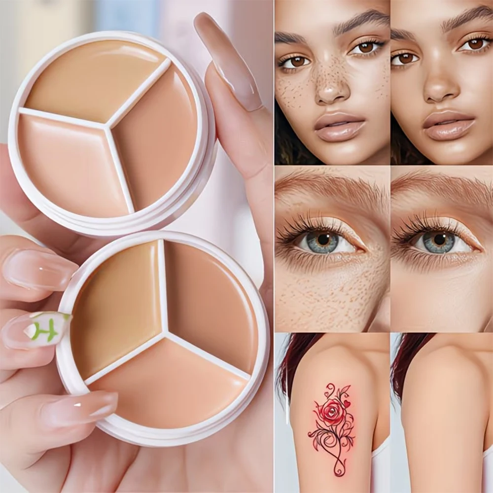 Professionelle Concealer-Palette 3 Farbtöne, Volldeckender Augenringe-Korrektor, Gesichts-Make-up für Makellose Haut