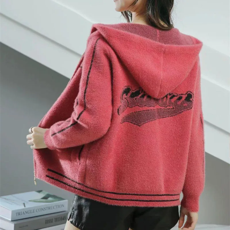 

2024 New Imitation Mink Fleece Coat Women's Autumn Korean Loose Casual Long Sleeve Sweater Knitted Cardigan Female Outerwear