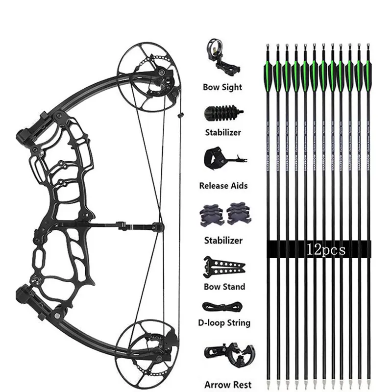 Archery Compound Bow Hunting Bow 40-70lbs Adjustable Short Axis Carbon Arrows Spine 500 Bow Arrow Shooting Accessories