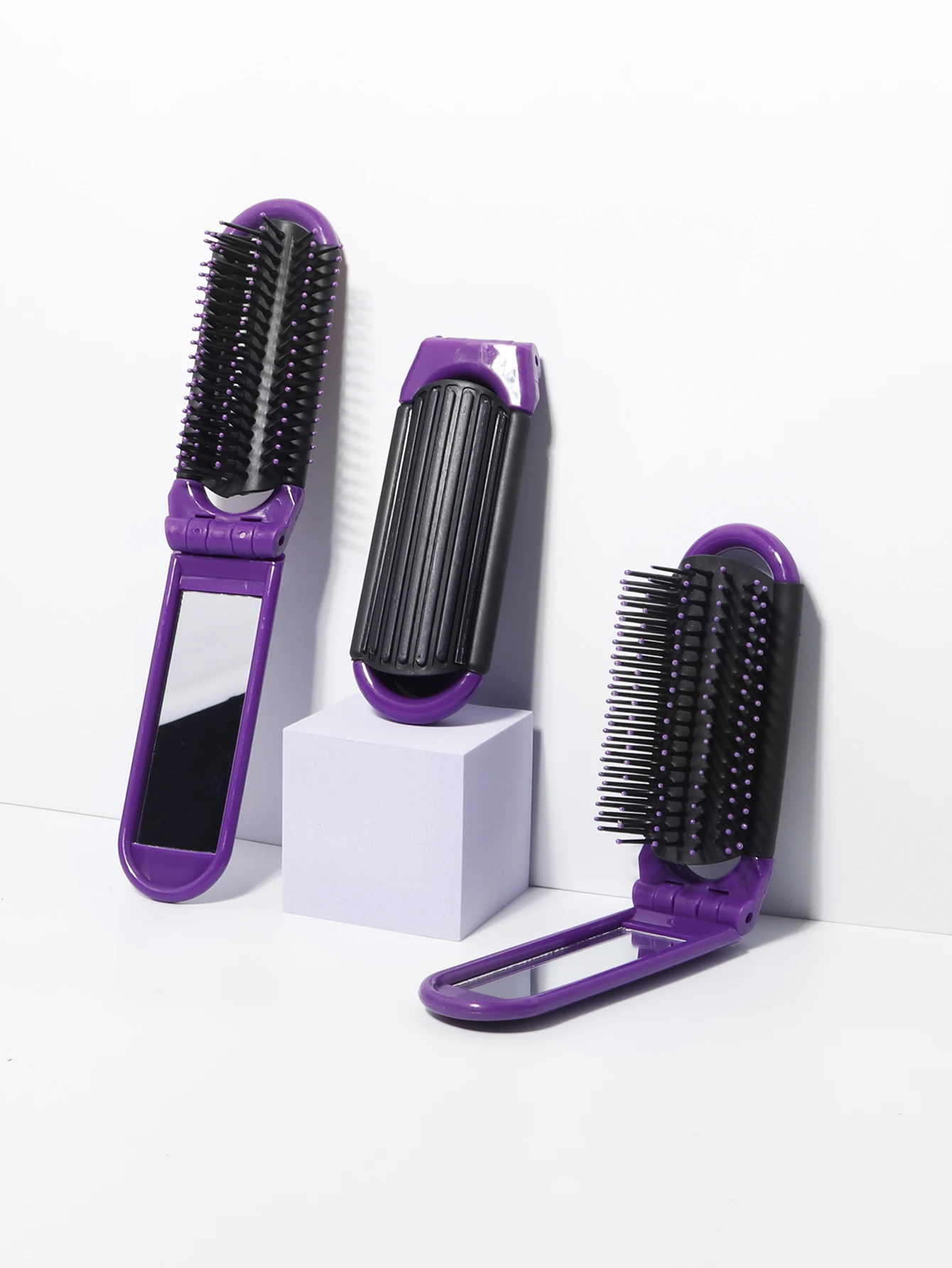 

Складная щетка для волос из трех частей с зеркалом, небольшая компактная карманная расческа для волос, подходит для семейных путешествий, специально для париков из натуральных волос
