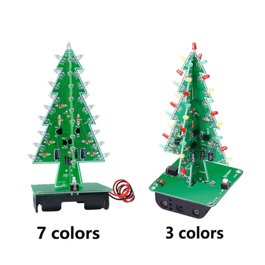 3D Color Christmas Tree LED Flash Circuit Kit Electronic Science Assembly 3 Color/7 Color Flashing LED PCB DIY Electronics Kits