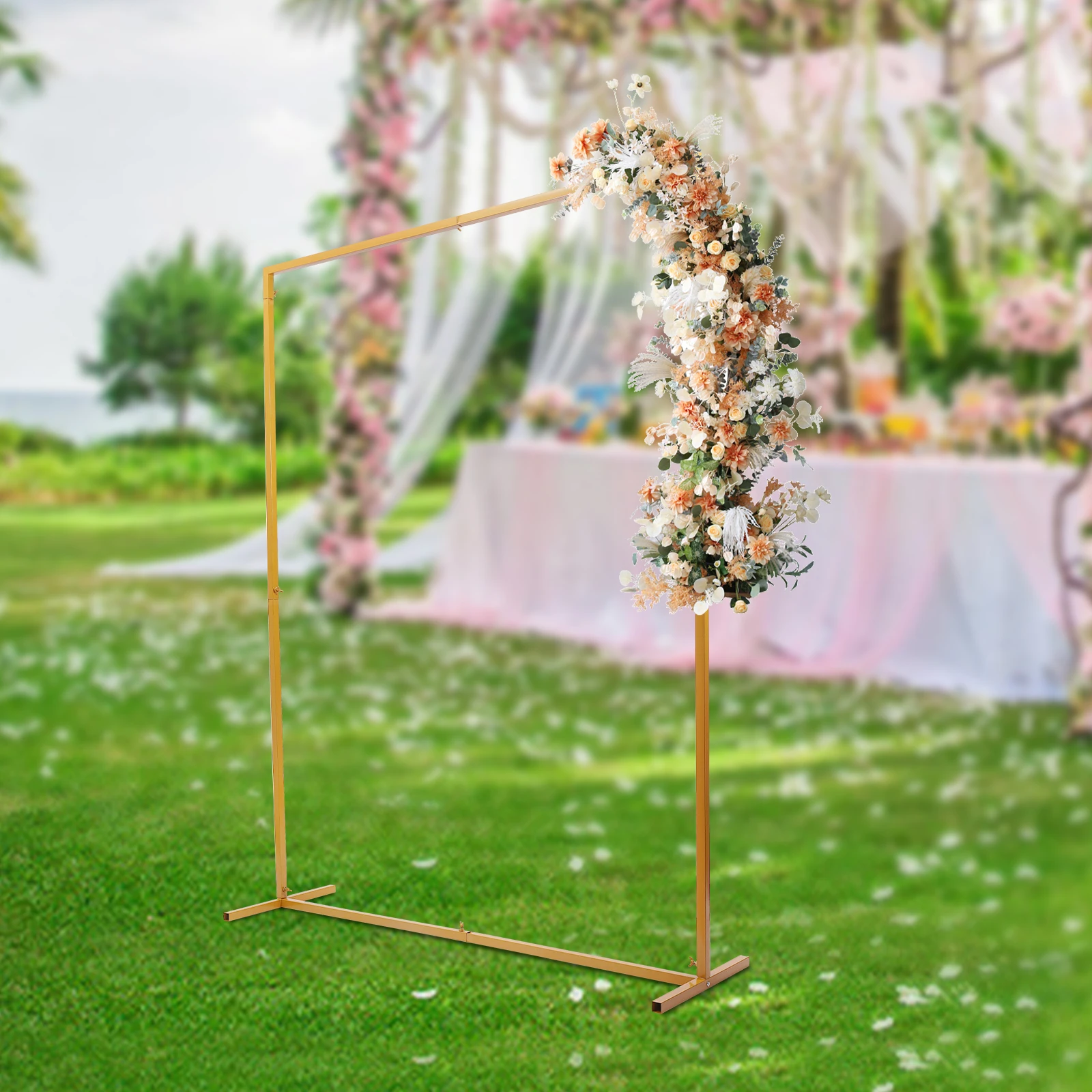 Wedding Arch Stand with Bases,Easy Assembly Square Garden Arch Metal Abor for Weddings Party Event Decoration