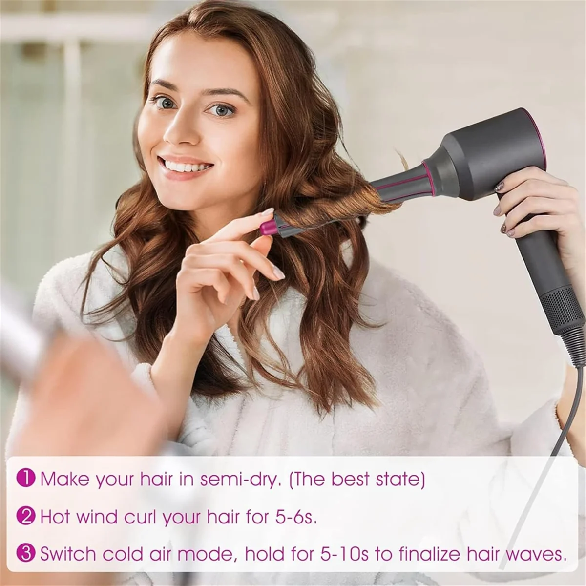 New Hair Curling Barrel Volumizing Brush Attachments with Adaptor for Dyson Airwrap Hair Dryer Converting to Hair Styler