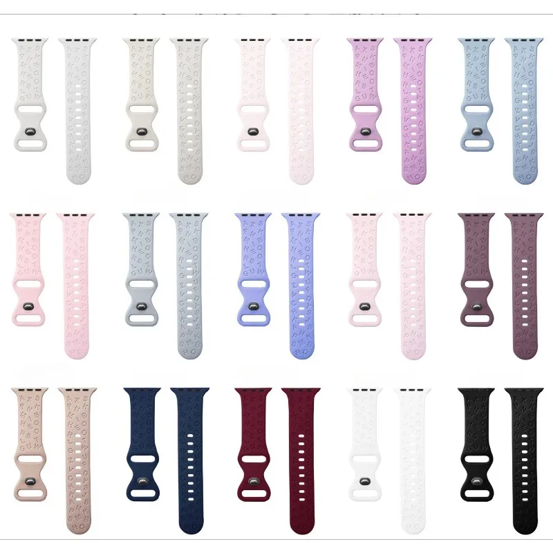 Siliconen Band Voor Apple Watch Ultra2 49Mm 44Mm 40Mm 45Mm 41Mm 38Mm 42Mm Gegraveerde Band Voor Iwatch Serie 9 8 7 6 5 4 Armband