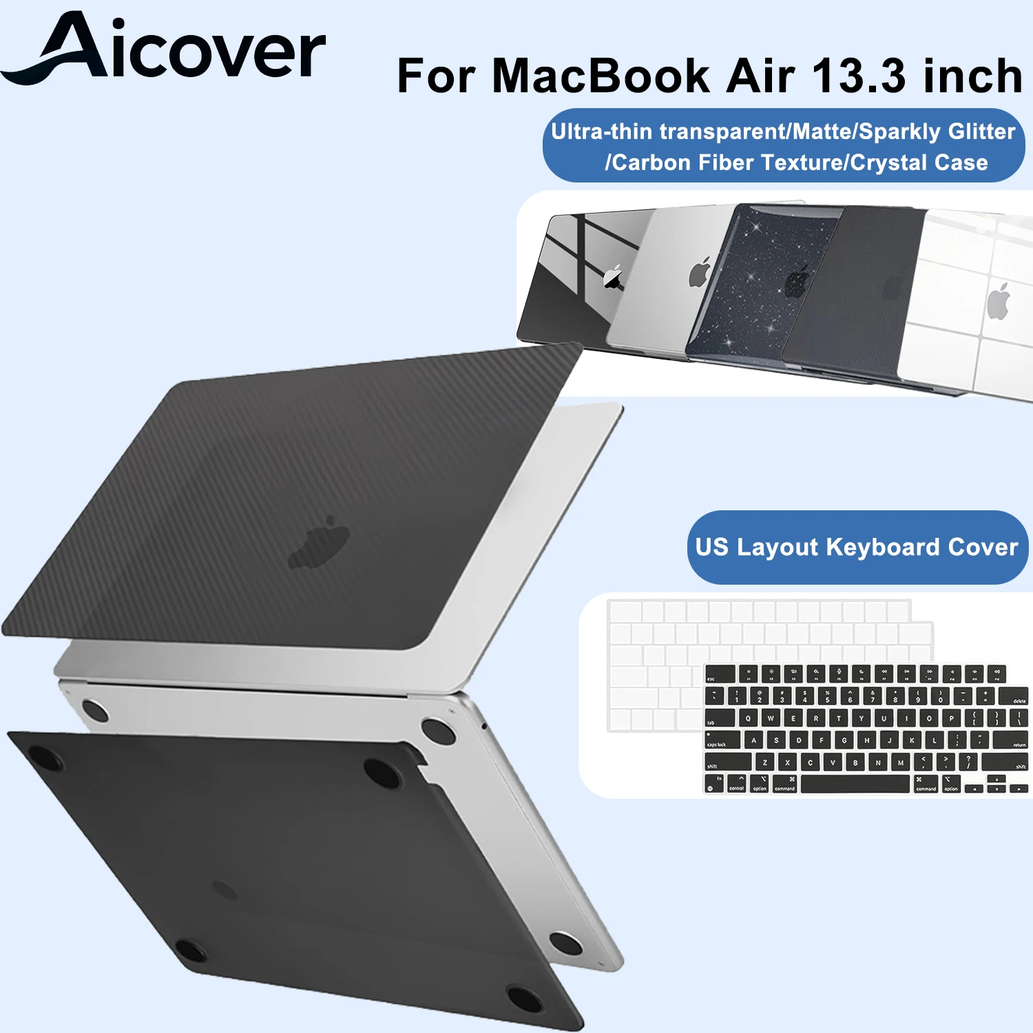 For MacBook Air 13.3 inch Case 2020-2018 Release A2337 M1 A2179 A1932 Touch ID, Plastic Hard Shell Cover&Keyboard Cover