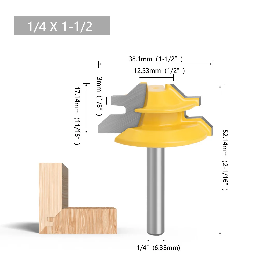 1pcs T Shaped Router Bit for Wood Carpentry 8mm Shank Tongue Woodworking Groove Router Bit 45 Degree 1/4 3/8 1/2 8mm x 2 Inch