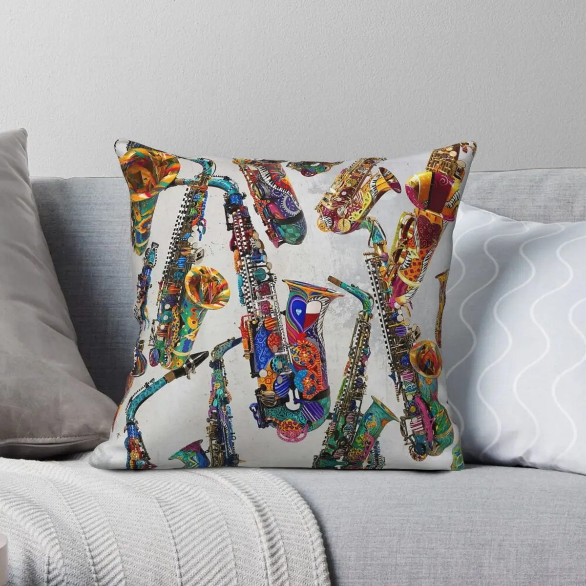 Colorful Saxophone Music Art Square Pillowcase Polyester Linen Velvet Pattern Decorative Throw Pillow Case Sofa Cushion Cover