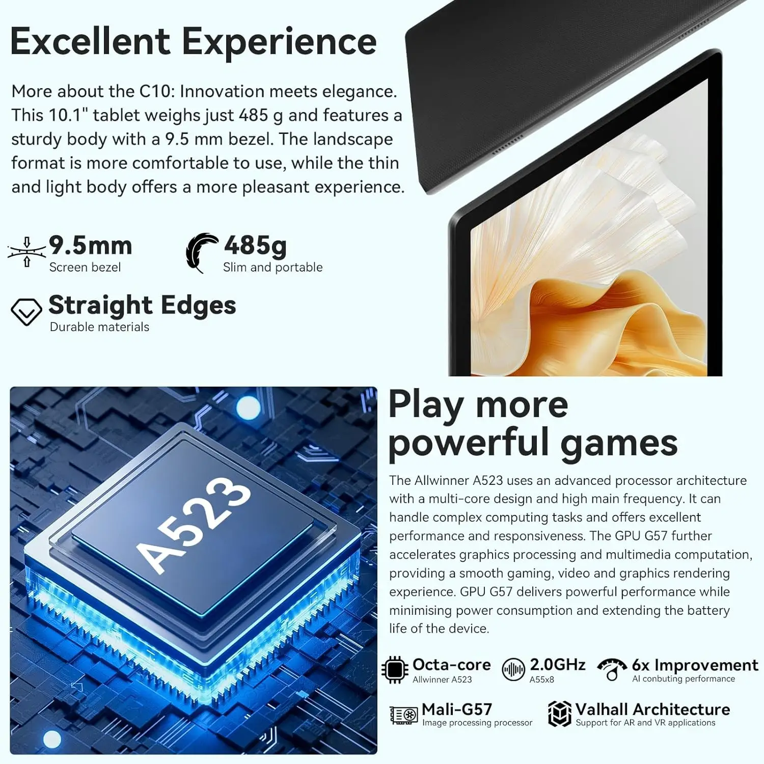 URAO Tablet da 10 pollici Android 14 8 GB (3 + 5 Espandi) RAM 64 GB ROM 1 TB Espandi 1280x800 Schermo IPS Batteria da 5000 MAH Doppia fotocamera WiFi 6