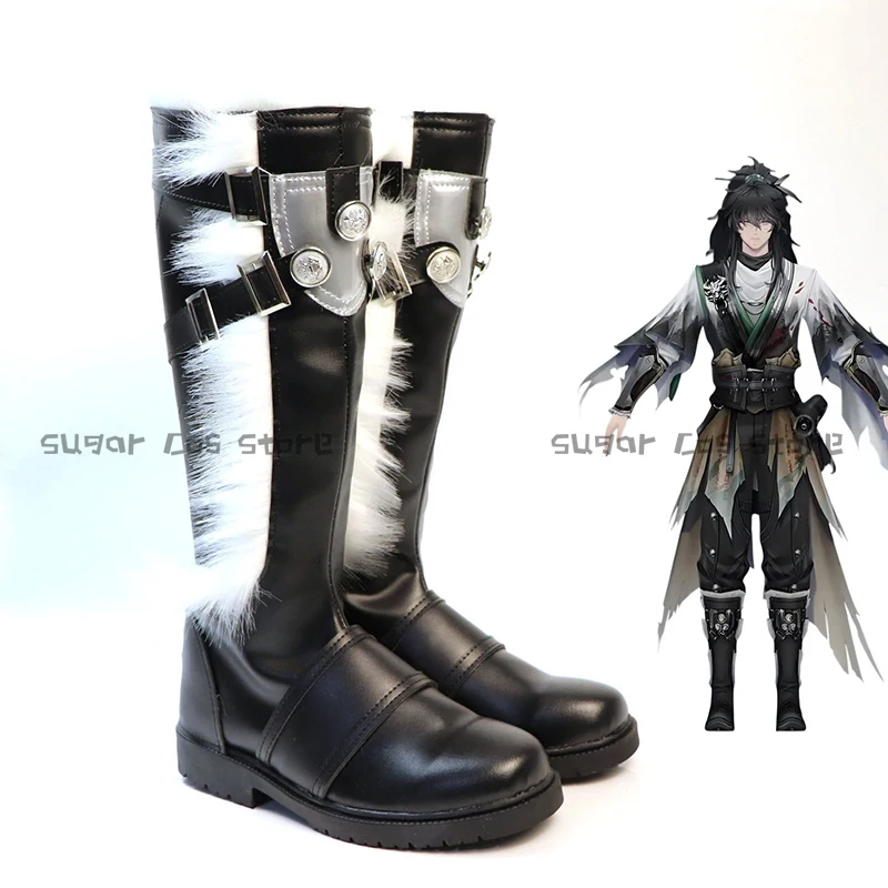 Anime Game Wuthering Waves Qiuyuan Cosplay Shoes Boots Black Long PU Leather Boots Halloween Carnival Party Props For Women Men