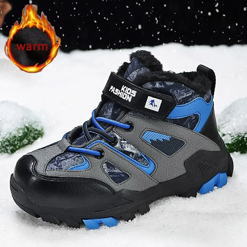 

Winter Children Warm Snow Boots Outdoor Hiking Shoe Kids Non-slip Claw Sports Shoe Children High Top Platform Sneaker Plush Warm