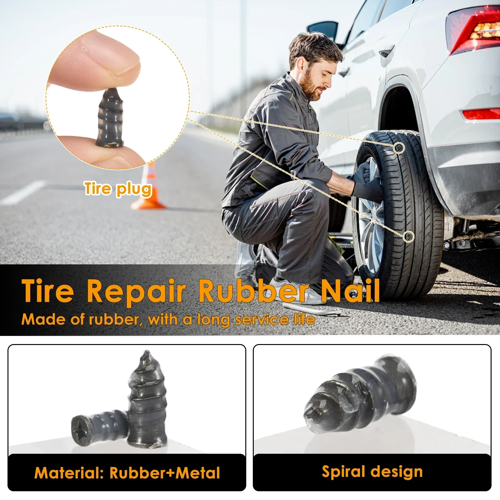120PCS Tire Repair Rubber Nail Reliable Tire Plug Kit with 2 Screwdriver Screw Type Tyre Repair Nail Kit for Car Motorcycle