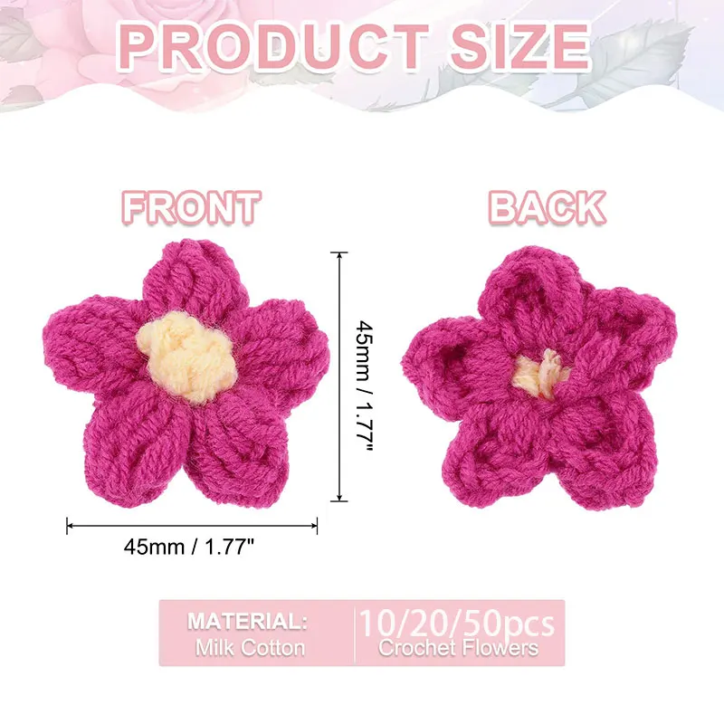 10/20/50Pcs Hand-knitted Flowers Mini Milk Cotton Crochet Floral Petals Handmade Applique For DIY Hair Clothes Party Decor Craft
