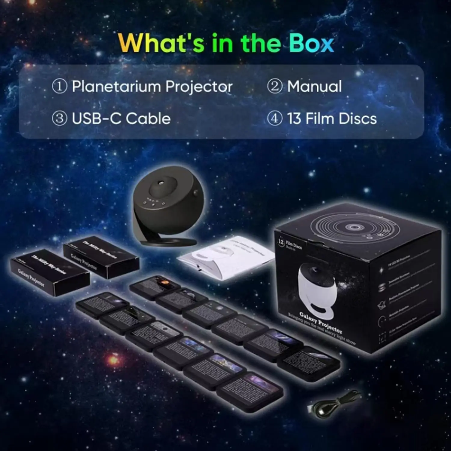13 In 1 Planetarium Star Projector HD Image Area LED Night Light,4K 13 Film Discs,360° Rotate 1/2h Timer for Kids&Adults Bedroom