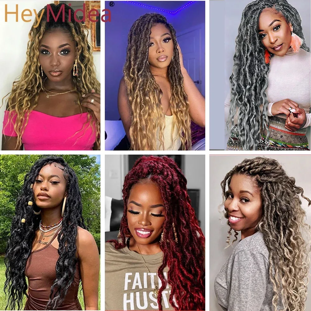 Wave Faux Locs Crochet Braid Hair Synthetic Dreadlocs Braiding Hair Extension 16-24Inch Ombre Goddess Locs Hair For Women