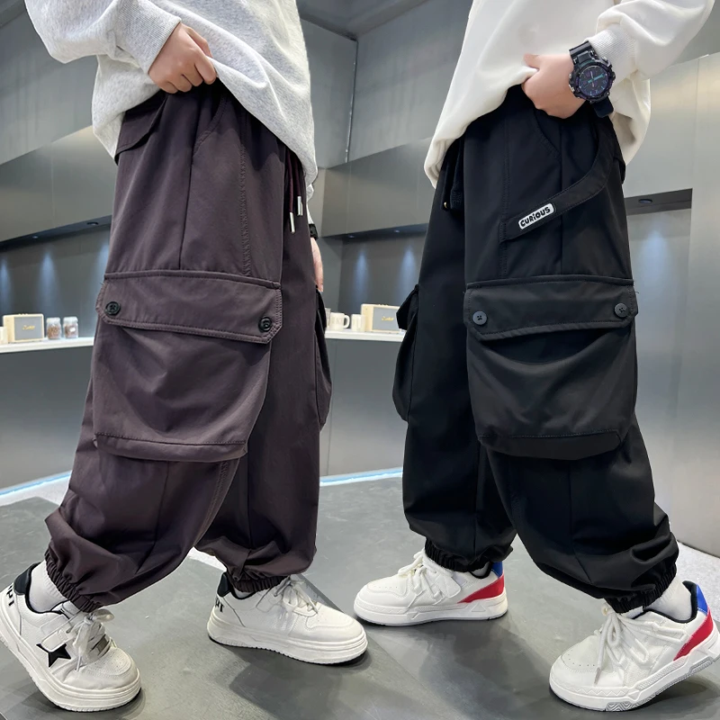 

New Arrival Children Cotton Cargo Pants With Big Pocket for Tween Boys Age 5-14 Years Old Kids School Trousers Cargo Sweatpants