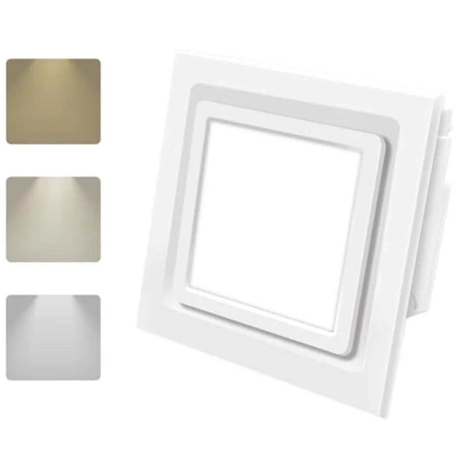 

Bathroom Ventilation Fan with Light, With light color controller, 12W Square LED 3000K/4500K/6000K, 141 CFM, 0.7 Sones Quiet Ba