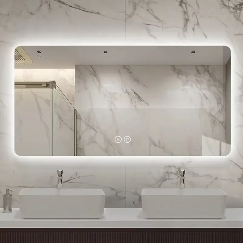 for Home Household LED Bathroom Mirror with Lamp Wall Mounted Shower Makeup Vanity Mirrors Smart Accessories Hotel Furniture