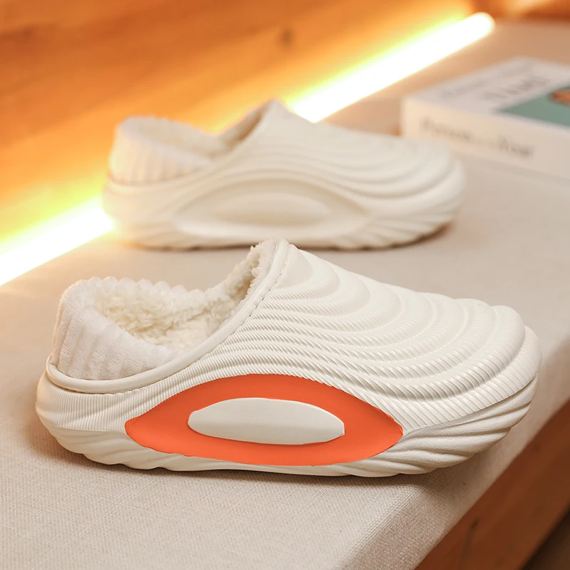 Winter Men Waterproof Fleece-lined Warm Cotton Slippers Women Novelty Fluffy Slippers Couple Indoor Outdoor Fashion Plush Shoes