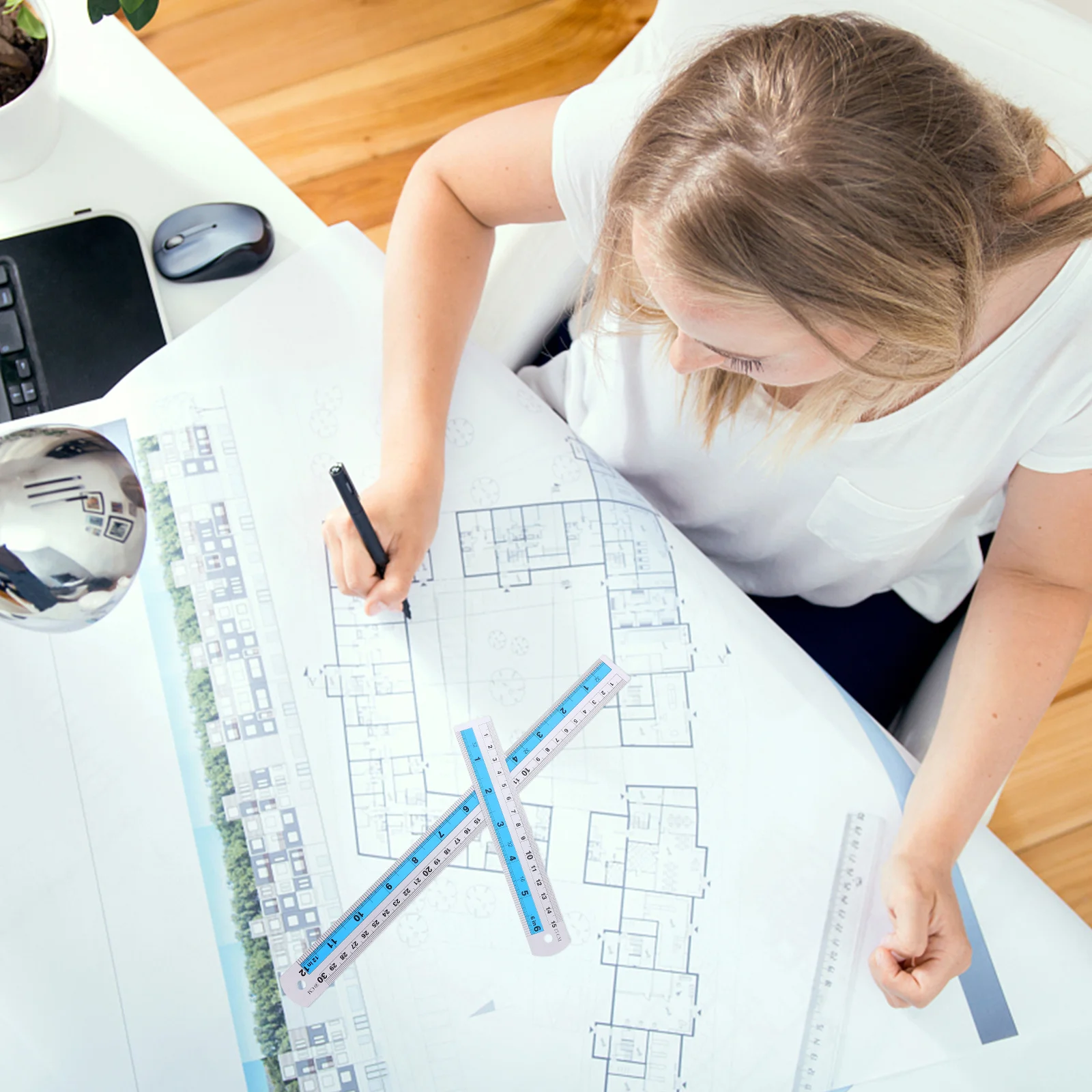 

2pcs Metal Set 30Cm Aluminum Alloy Straight Ruler Metric Scale Measuring Tool For Drafting Engineering Office Drawing