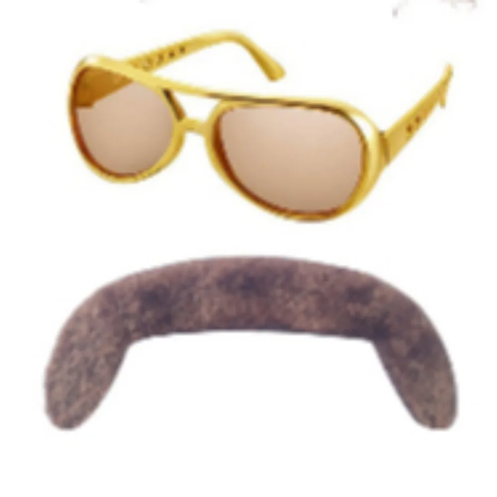 Halloween Wig Glasses Beard 6 Piece Set Brown and Black Afro Wig Brown Simulated Beard