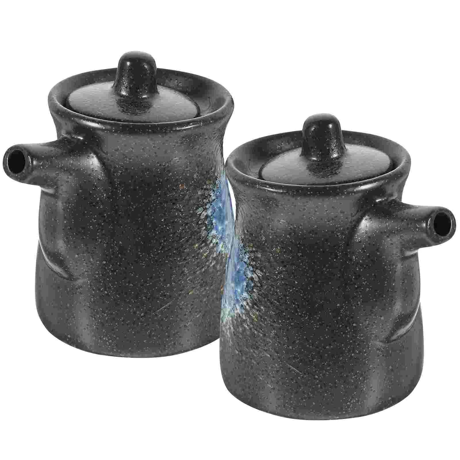 

2 Pcs Honey Container Sushi Seasoning Pot Sauce Dispenser Soy Handwashing Fluid Bottles Oil Ceramic