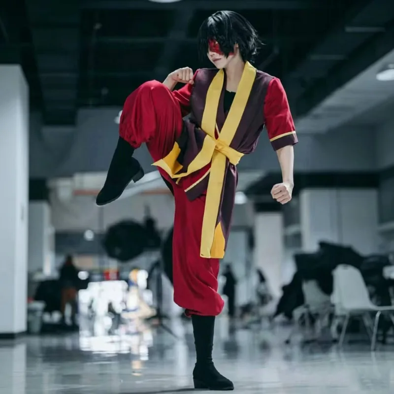 Zuko Cosplay Feuernation Prinz Kostüm Rotes Oberteil Hose Weste Gürtel Anzug Rollenspiel-Outfit für Männer Halloween-Party