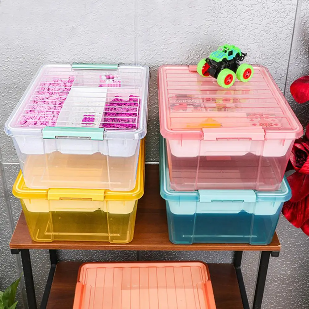 Plastic Storage Box With Divided Tray Large Capacity Transparent Stackable Toy Storage Bin Playroom Container Organizer With Lid