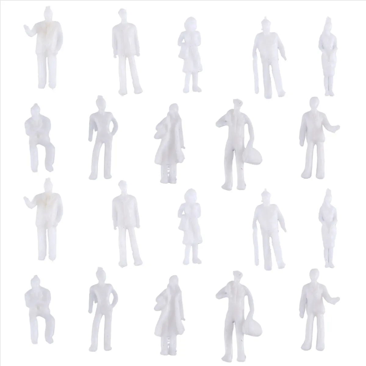 ●100Pcs HO Scale 1:100 White Model People Unpainted Train Figures