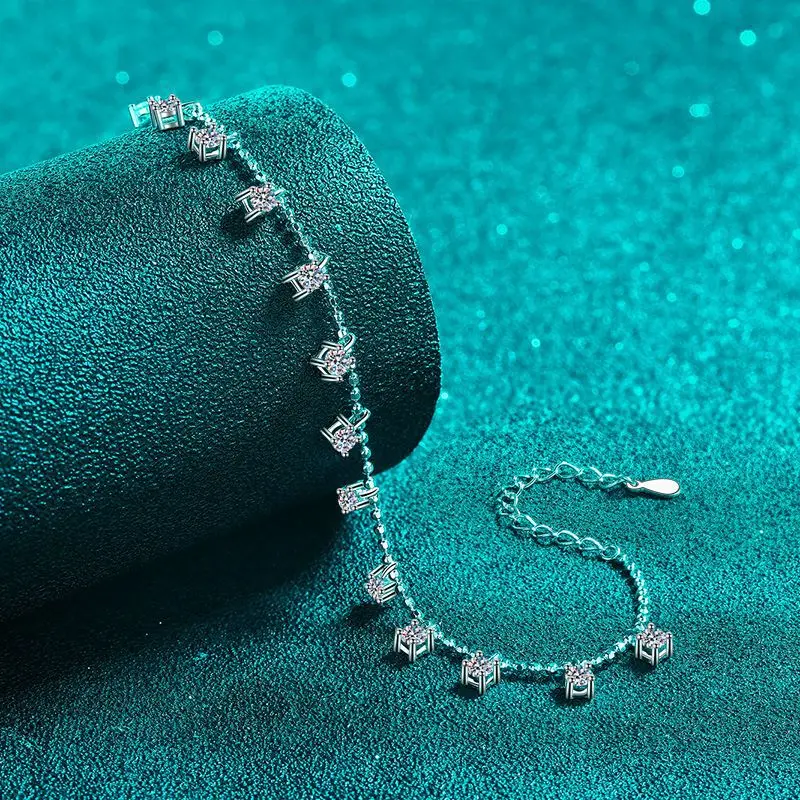 Smyoue 1.3/3.9cttw D Color Moissanite Tassel Bracelet for Women Full Diamond Tennis Bracelet 100% S925 Sterling Silver Chain GRA