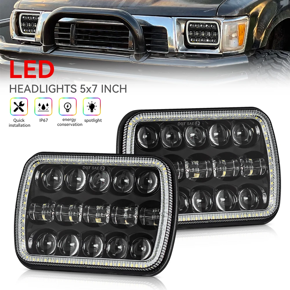 6X5 7X6 Car LED Headlight Hi-Lo Beam DRL Square Turn Signal Light For Jeep Cherokee XJ Wrangler YJ For Dodge For Toyota