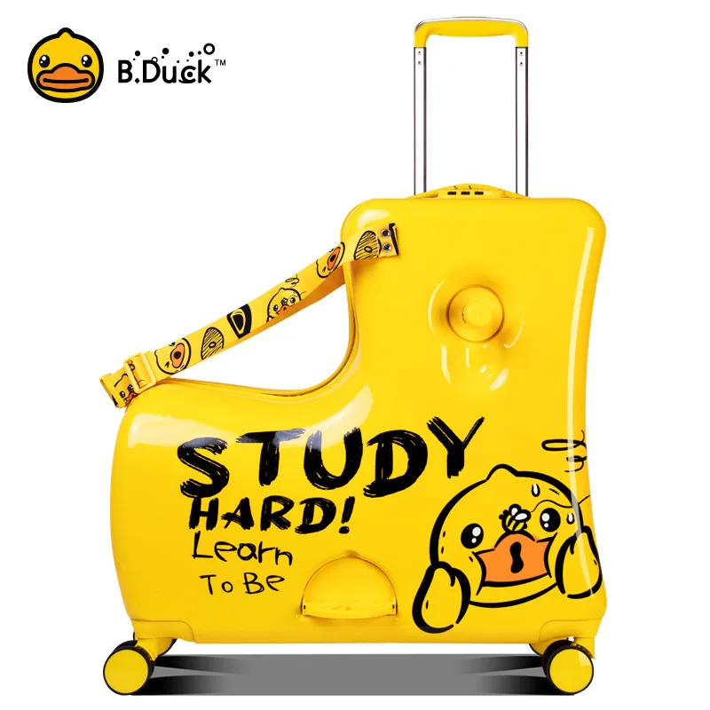 New children\'s riding suitcase on wheels kids cartoon trolley case travel suitcases can sit and ride horse rolling luggage gifts