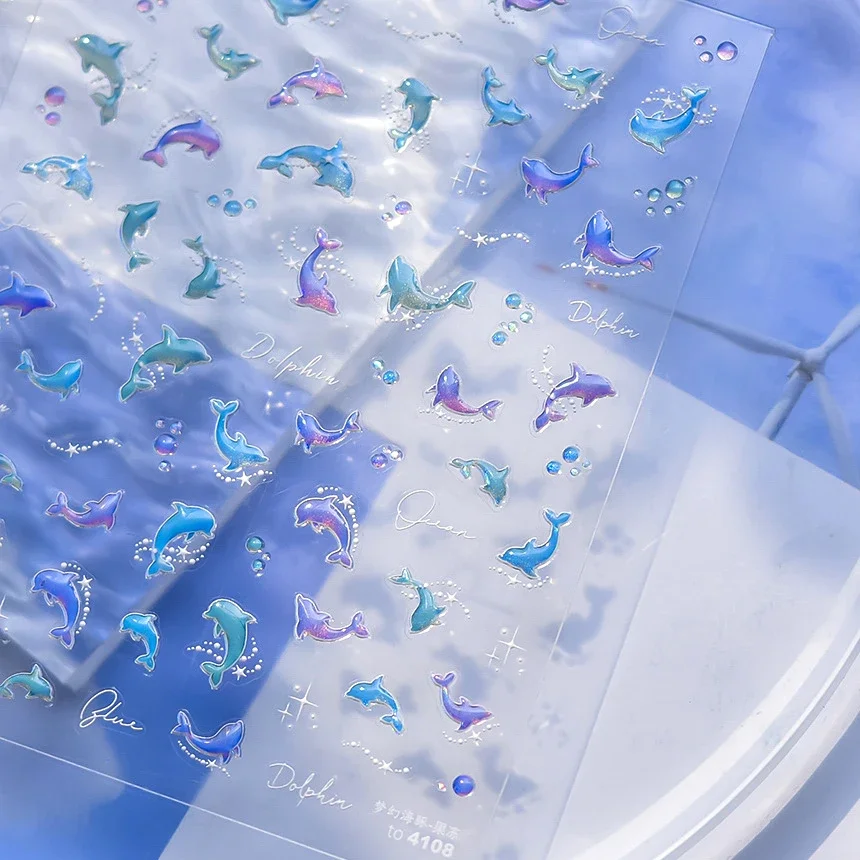 สติกเกอร์ติดเล็บปลาทอง5D น่ารัก1ชิ้นคุณภาพสูงลายเปลือกปลาคาร์พแมงกะพรุนหอยสังข์สติกเกอร์ติดเล็บเจลลี่