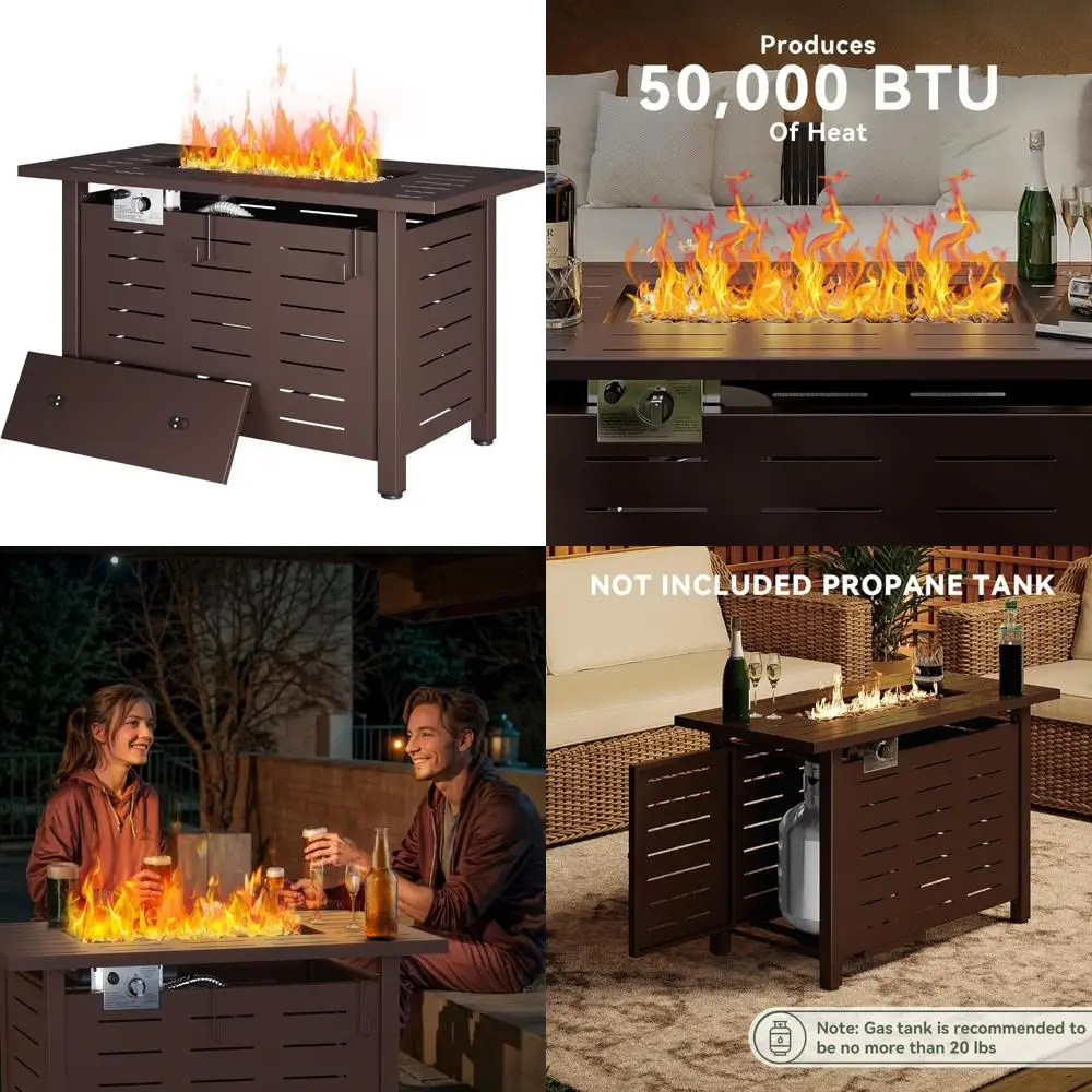 

Outdoor Gas Fire Pit Table - 50,000 BTU Propane Fire Pit with Removable Lid, Waterproof Cover, and Lava Rocks for Rectangle G Se