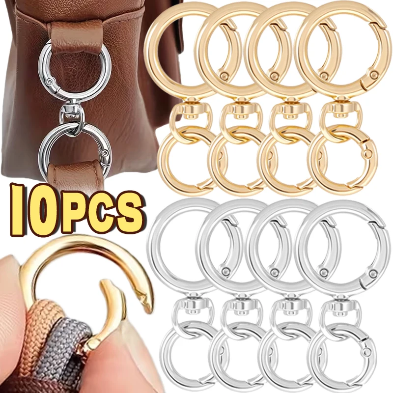 Metal Double O Ring 360Degree Rotatable Spring Clasps Open Round Carabiner Snap Hook Keychain Bag Clips Luggage Accessory